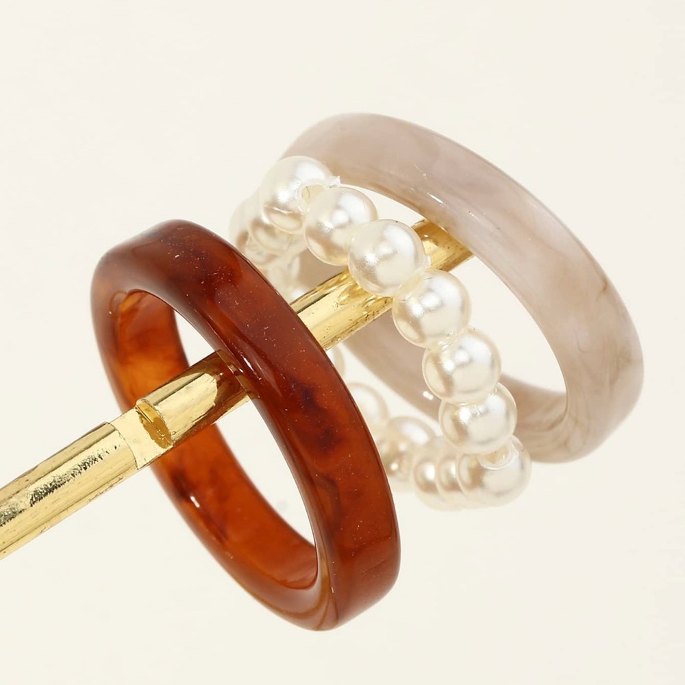 3 Pieces : Elegant Pearl Beaded Ring Set
